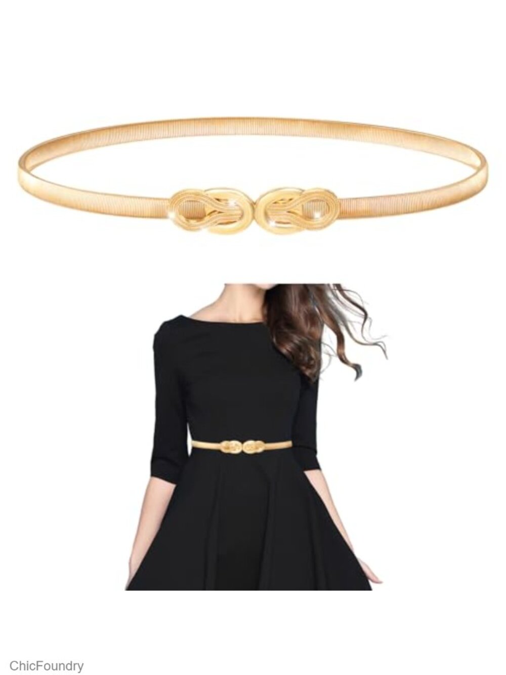 Elastic Skinny Waist Belt for Women, Gold Thin Chain Belt with Metal Buckle
